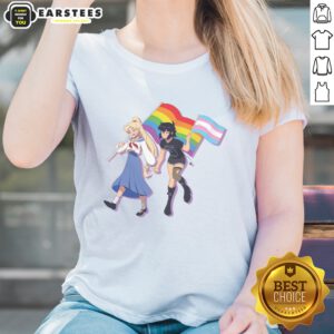 Usagi Tsukino And Sailor Moon Character Holding Obsession Pride Flag ladies shirt featuring vibrant colors and a playful design.