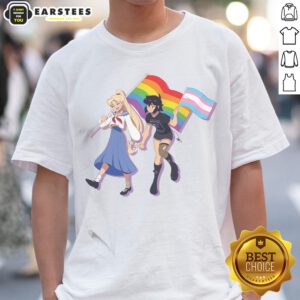 Usagi Tsukino And Sailor Moon Character Holding Obsession Pride Flag shirt featuring vibrant colors and a unique design.
