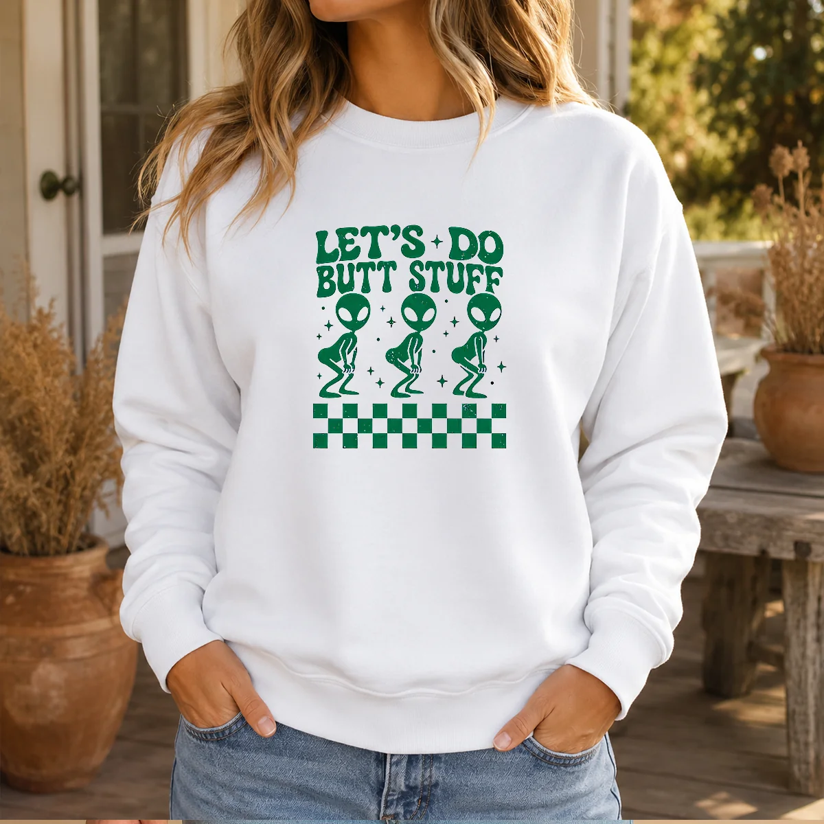Awesome Aliens Let'S Do Butt Stuff Checkerboard Novelty Meme Sweater