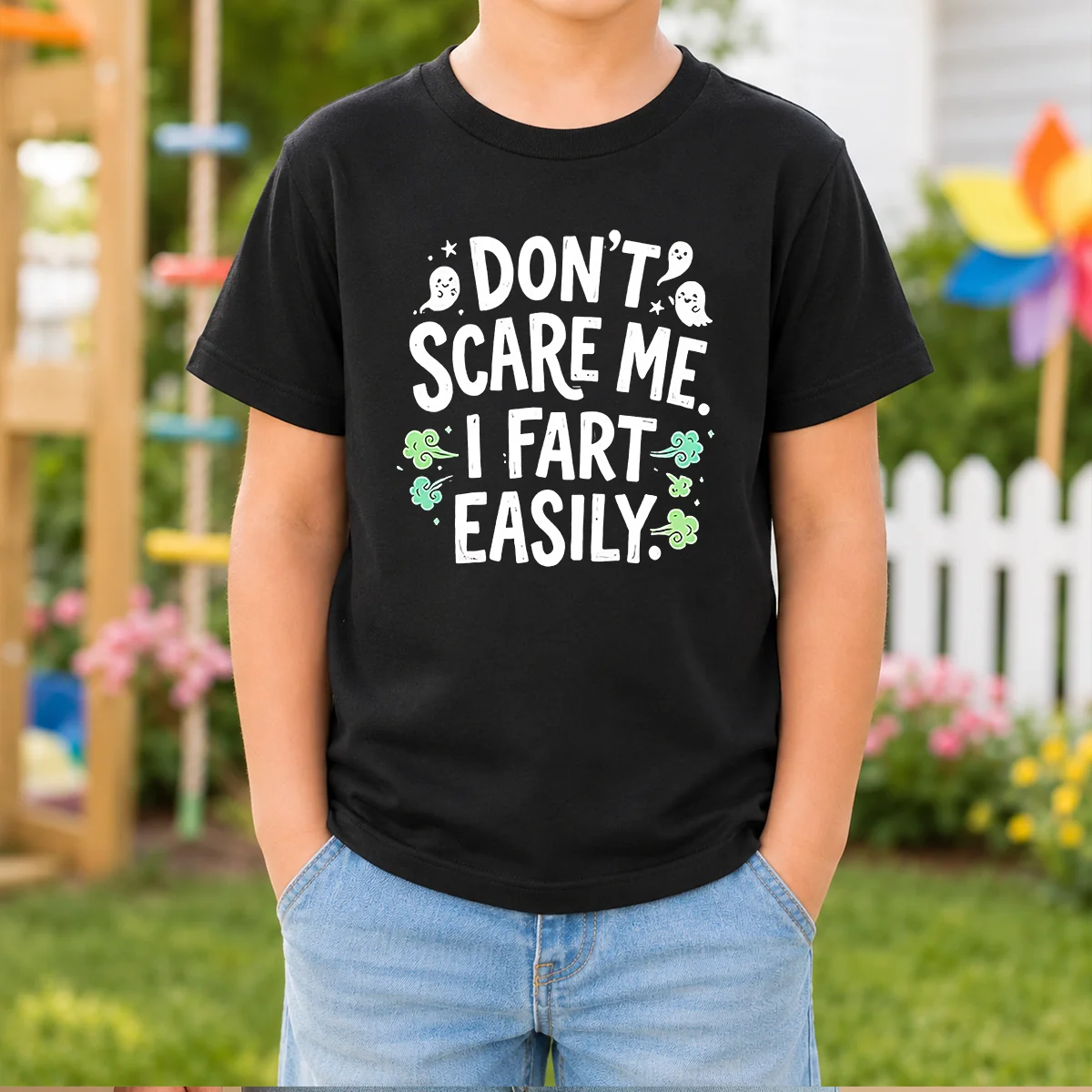 Awesome Don'T Scare Me I Fart Easily Ghost Kids T-Shirt