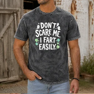 Awesome Don'T Scare Me I Fart Easily Ghost washed t shirt in soft fabric with printed ghost design