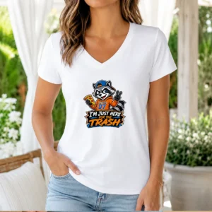 Awesome Jimothy Viral Raccoon Funny Trash Panda Mascot V Neck Shirt in charcoal gray with short sleeves
