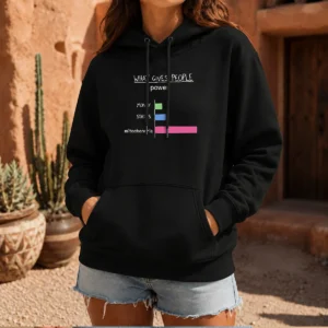 Awesome What Gives People Power Hoodie in black, featuring a bold graphic on the front, front view with drawstring hood and kangaroo pocket