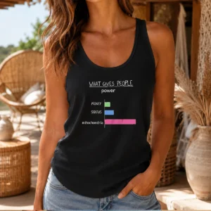 Awesome What Gives People Power Tank Top in black, sleeveless casual wear with bold white text design