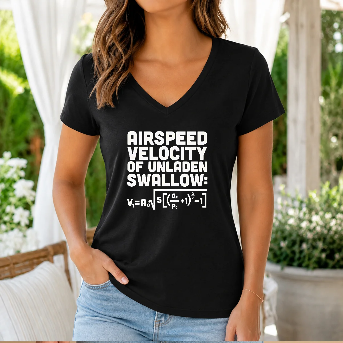 Funny Airspeed Velocity Of Unladen Swallow V-Neck Shirt Funny Airspeed Velocity Of Unladen Swallow V-Neck Shirt
