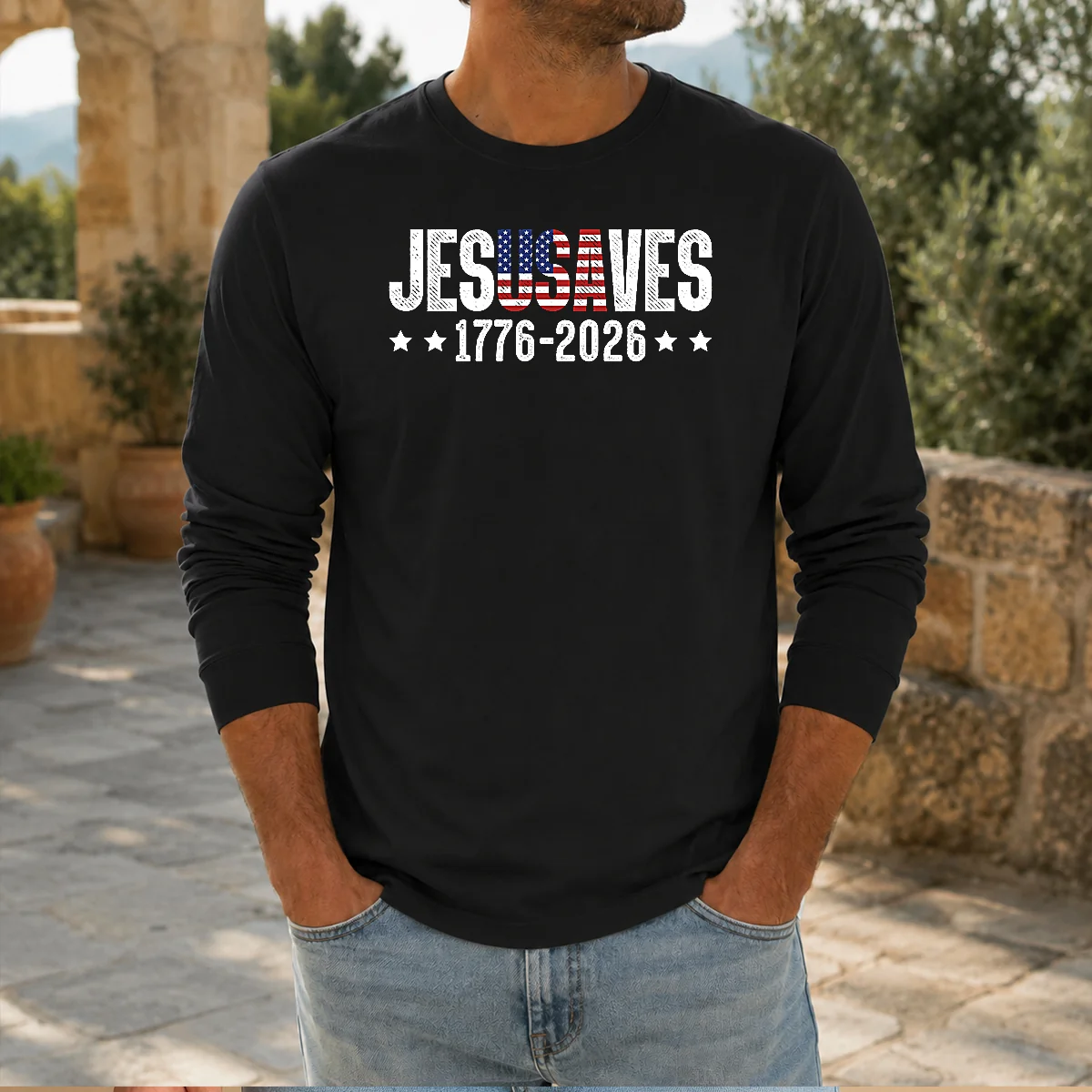 Funny Jesus Saves USA 1776 2026 250 Years Long Sleeve Shirt