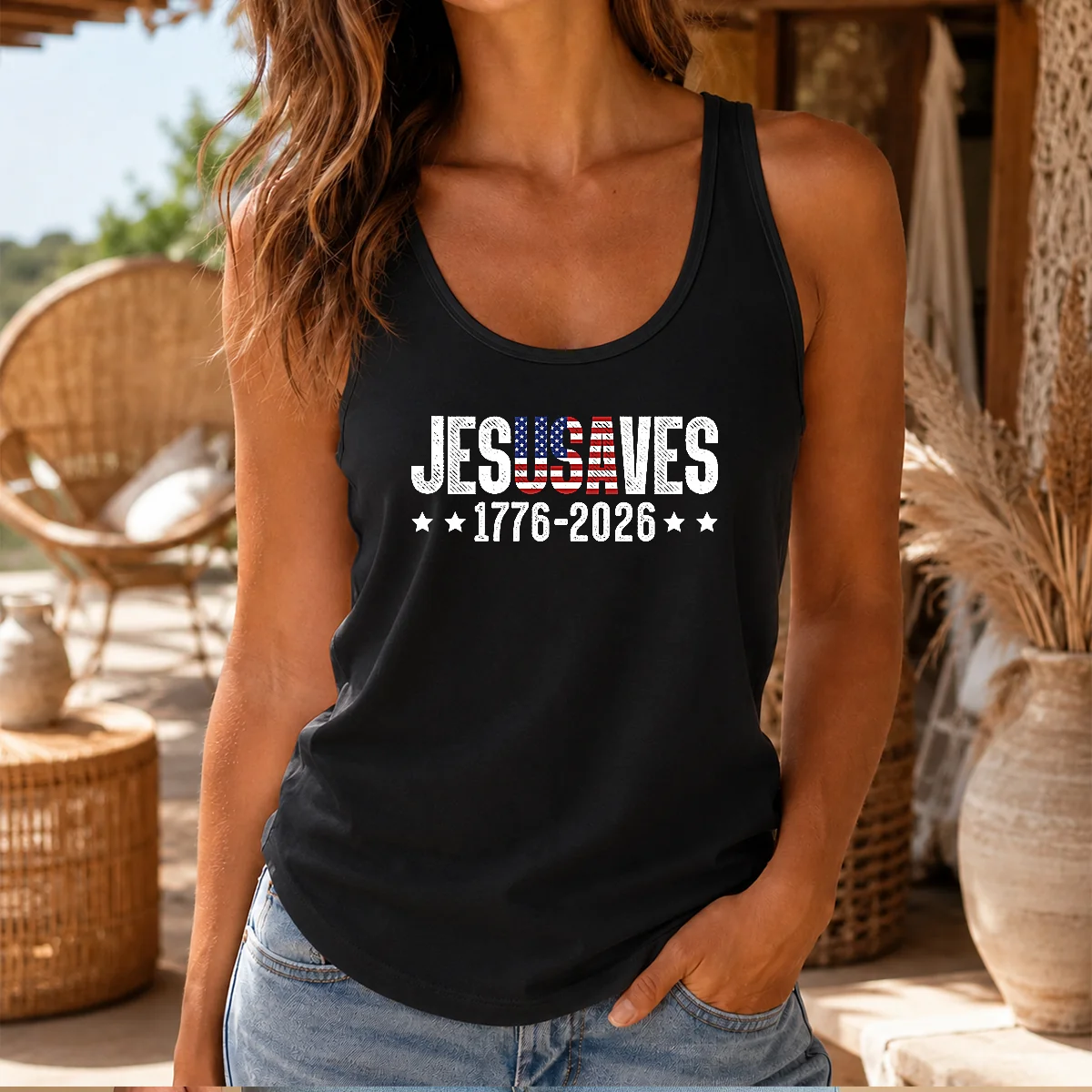 Funny Jesus Saves USA 1776 2026 250 Years Tank Top