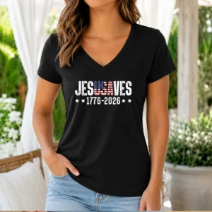 Funny Jesus Saves USA 1776 2026 250 Years V-Neck Shirt