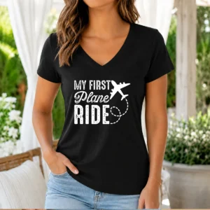 Funny My First Plane Ride V-Neck Shirt
