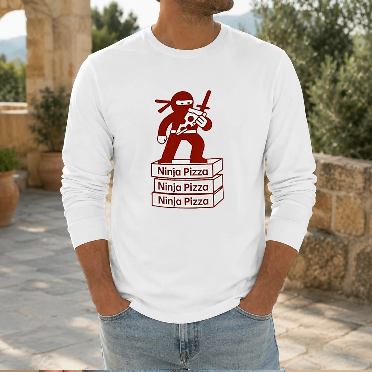 Funny Ninja Pizza Ninja Pizza Ninja Pizza Ninja Pizza Standing On Boxes Long Sleeve Shirt