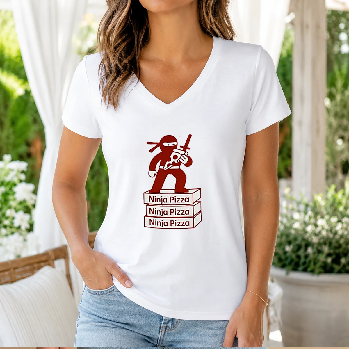 Funny Ninja Pizza Ninja Pizza Ninja V-Neck Shirt Funny Ninja Pizza Ninja Pizza Ninja V-Neck Shirt