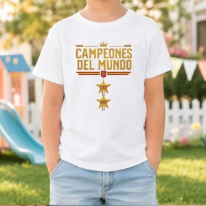 Funny Spain World Champions 2026 2 Stars Kids T-Shirt
