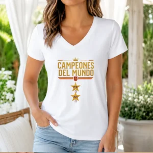 Funny Spain World Champions 2026 2 Stars V-Neck Shirt