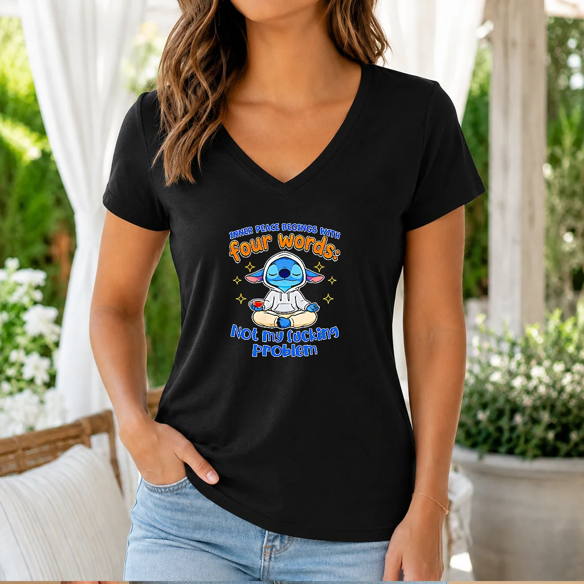 Funny Stitch Inner Peace Begins With V-Neck Shirt Funny Stitch Inner Peace Begins With V-Neck Shirt