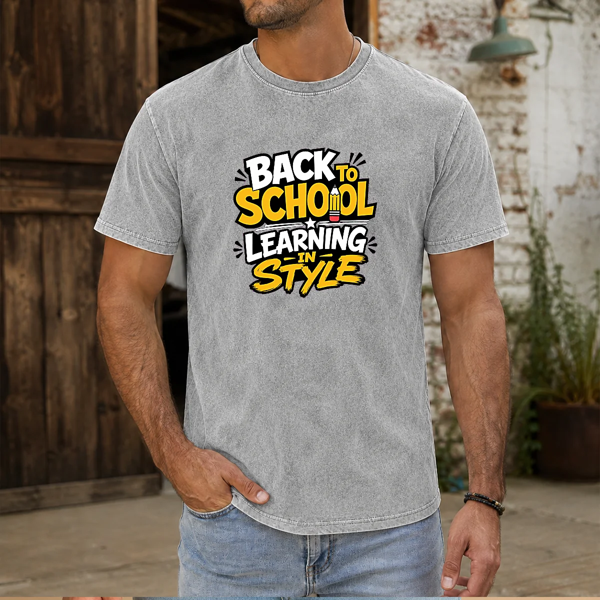 Good Back To School Learning In Style Silhouette printed on a soft washed t shirt with a classic fit