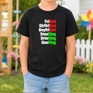 Good Friend Girlfriend Boyfriend Smoking Drinking Geeking Wordplay Text Kids T-Shirt