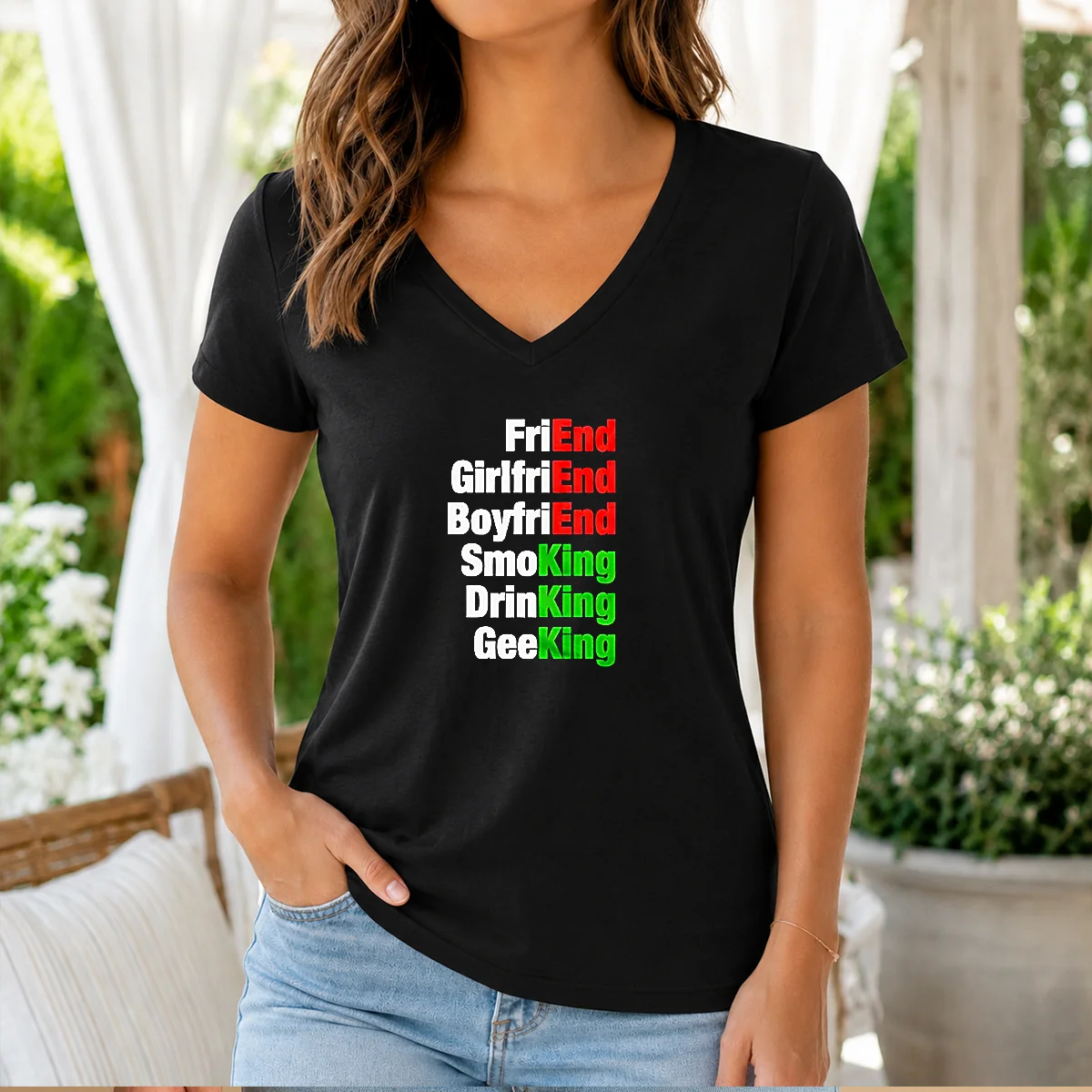 Good Friend Girlfriend Boyfriend Smoking Drinking V-Neck Shirt Good Friend Girlfriend Boyfriend Smoking Drinking V-Neck Shirt