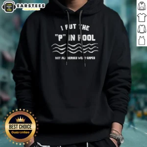 Nice I Put The P In Pool Not All Heroes Wear Capes Swimming Hoodie in dark gray, front view with kangaroo pocket and drawstring hood