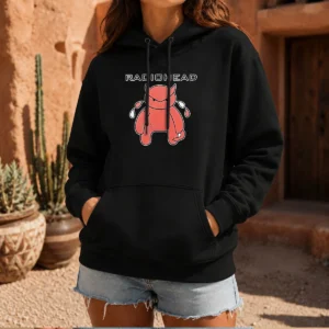 Nice Radiohead Distressed Crying Devil Character Hoodie in black, featuring a distressed crying devil graphic on the front