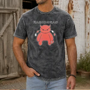 Nice Radiohead Distressed Crying Devil Character Washed T-Shirt