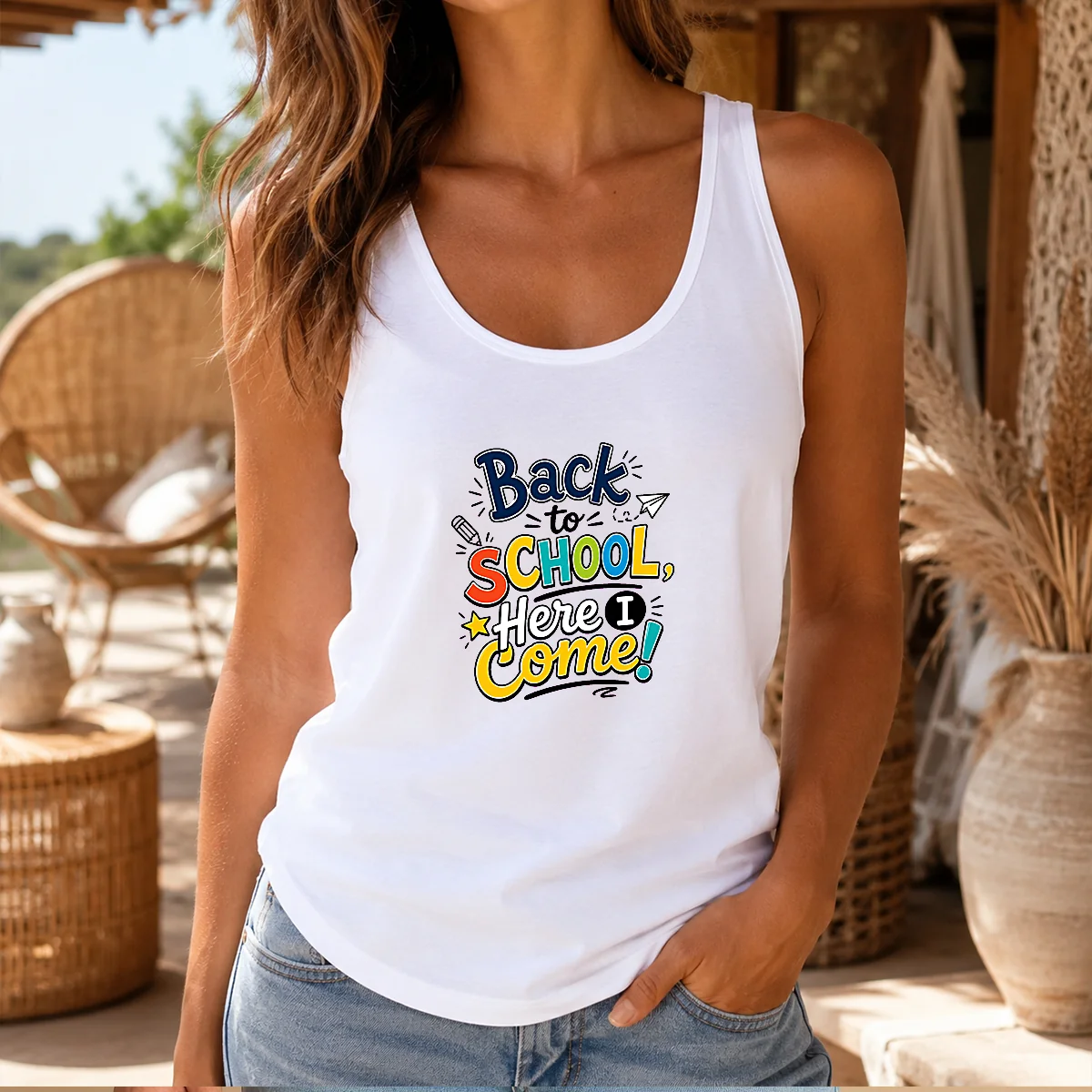 Official Back To School Here I Come Line Art Tank Top