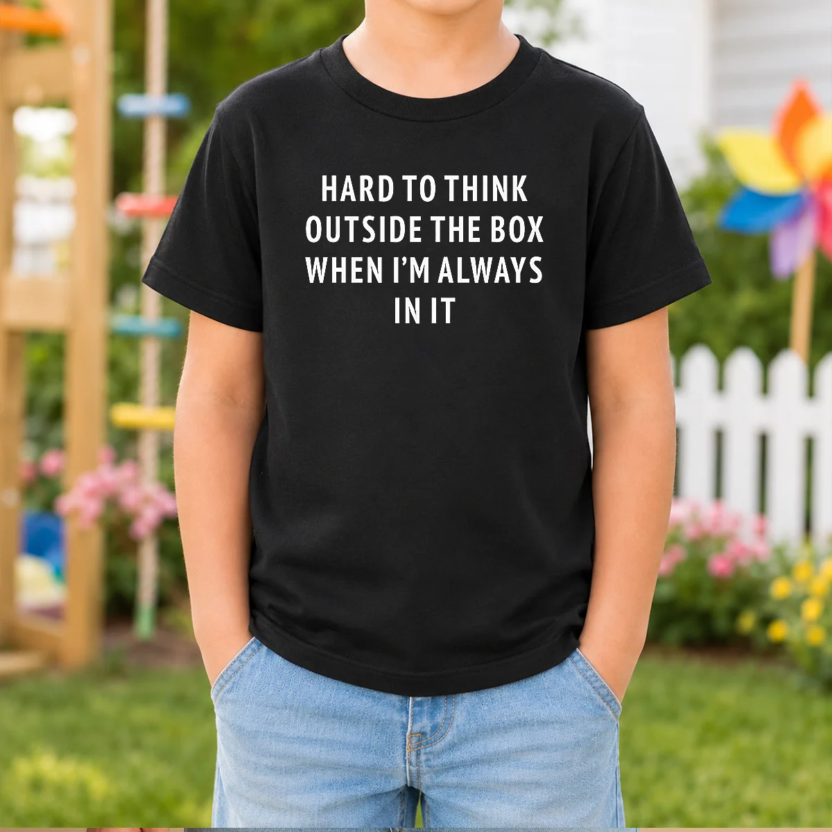 Official Hard To Think Outside The Box When I'M Always In It (Backprint) Kids T-Shirt