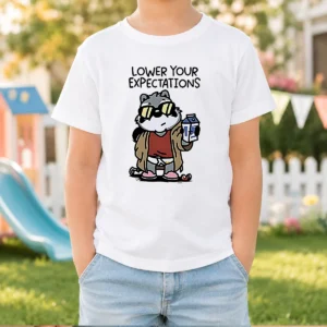 Official Lower Your Expectations Raccoon Cartoon Kids T-Shirt