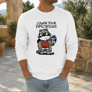 Official Lower Your Expectations Raccoon Cartoon Long Sleeve Shirt