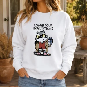 Official Lower Your Expectations Raccoon Cartoon Sweater