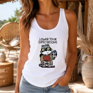Official Lower Your Expectations Raccoon Cartoon Tank Top