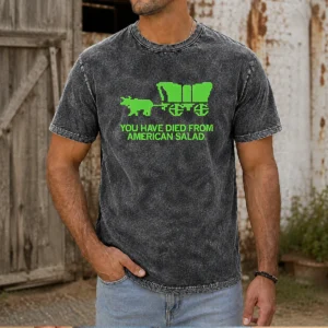 Official You Have Died Washed T Shirt in faded black with vintage distressed print