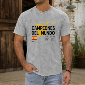 Original Spain Campeones Del Mundo 2010 South Africa And 2026 World Cup printed on a soft washed t shirt