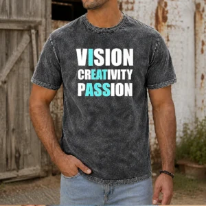 Original Vision Creativity Passion I Eat Ass washed t shirt in faded black color, front view with clear printed text