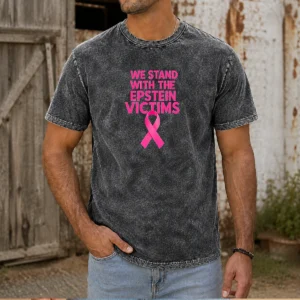 Original We Stand With The Epstein Victims Pink Ribbon Washed T-Shirt