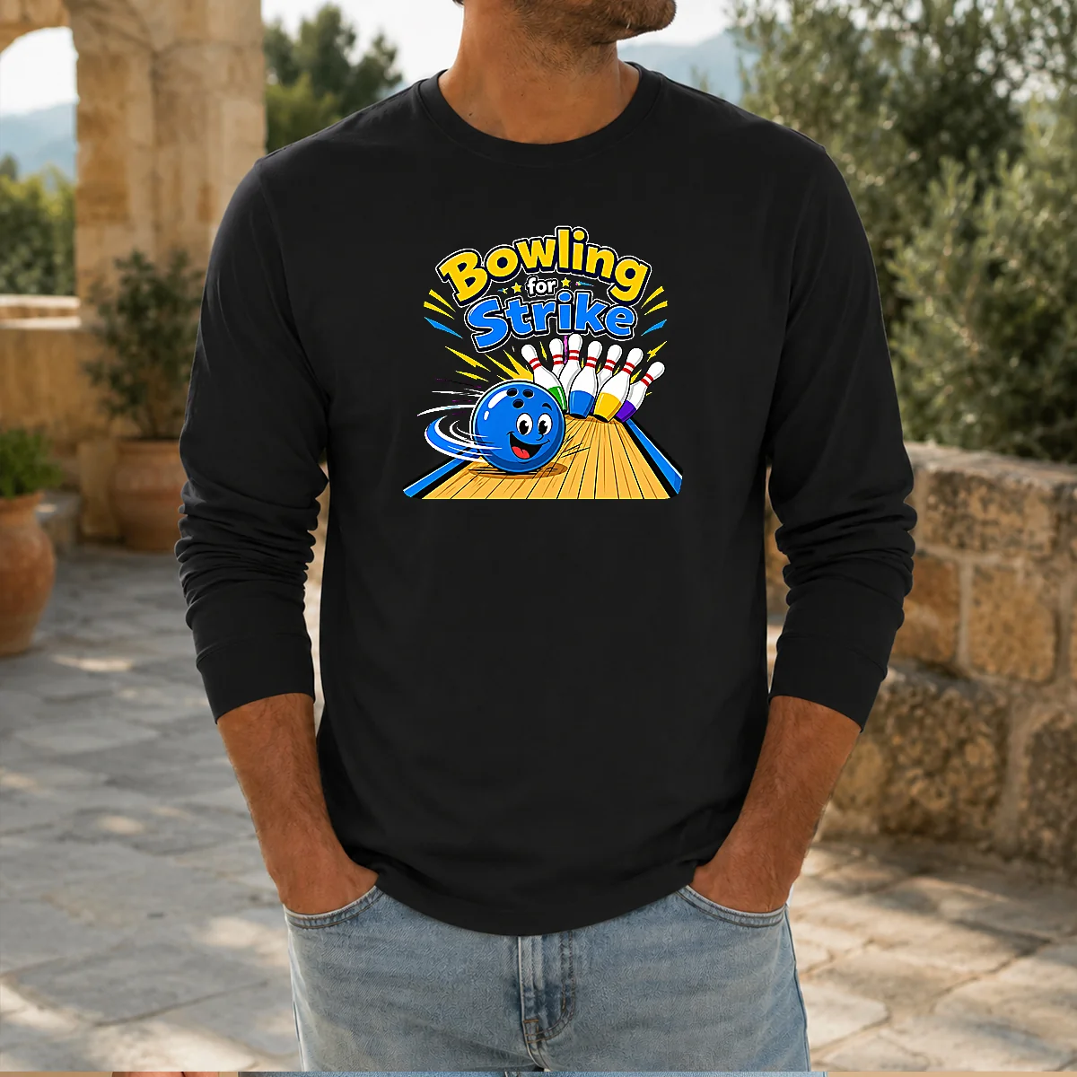 Premium Bowling For Strike Fun Vector Long Sleeve Shirt