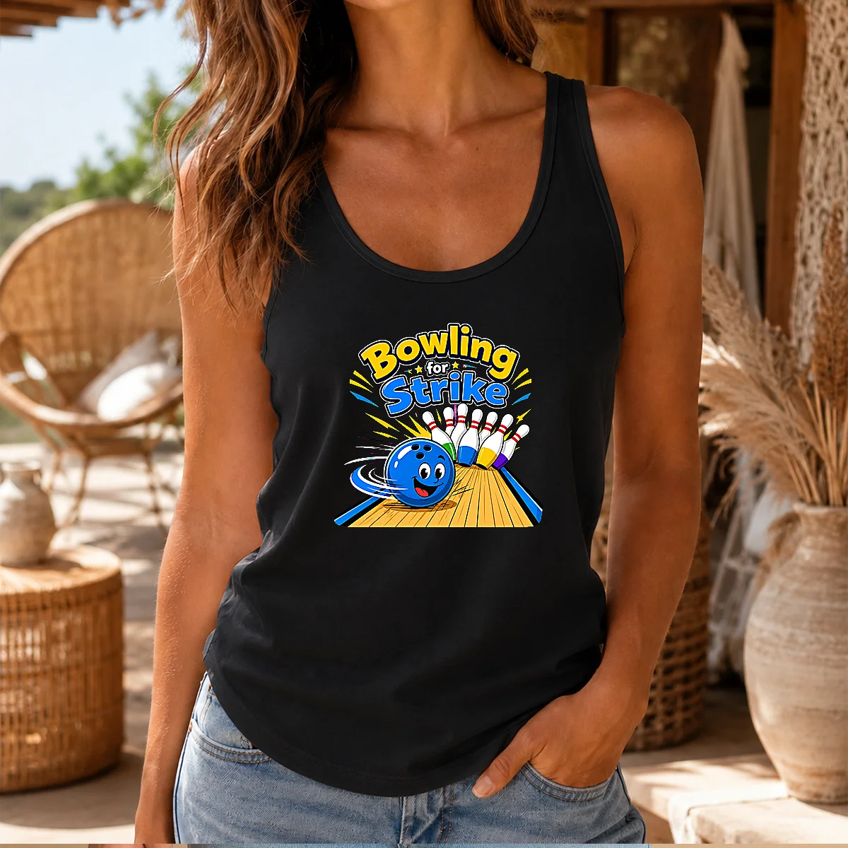 Premium Bowling For Strike Fun Vector Tank Top