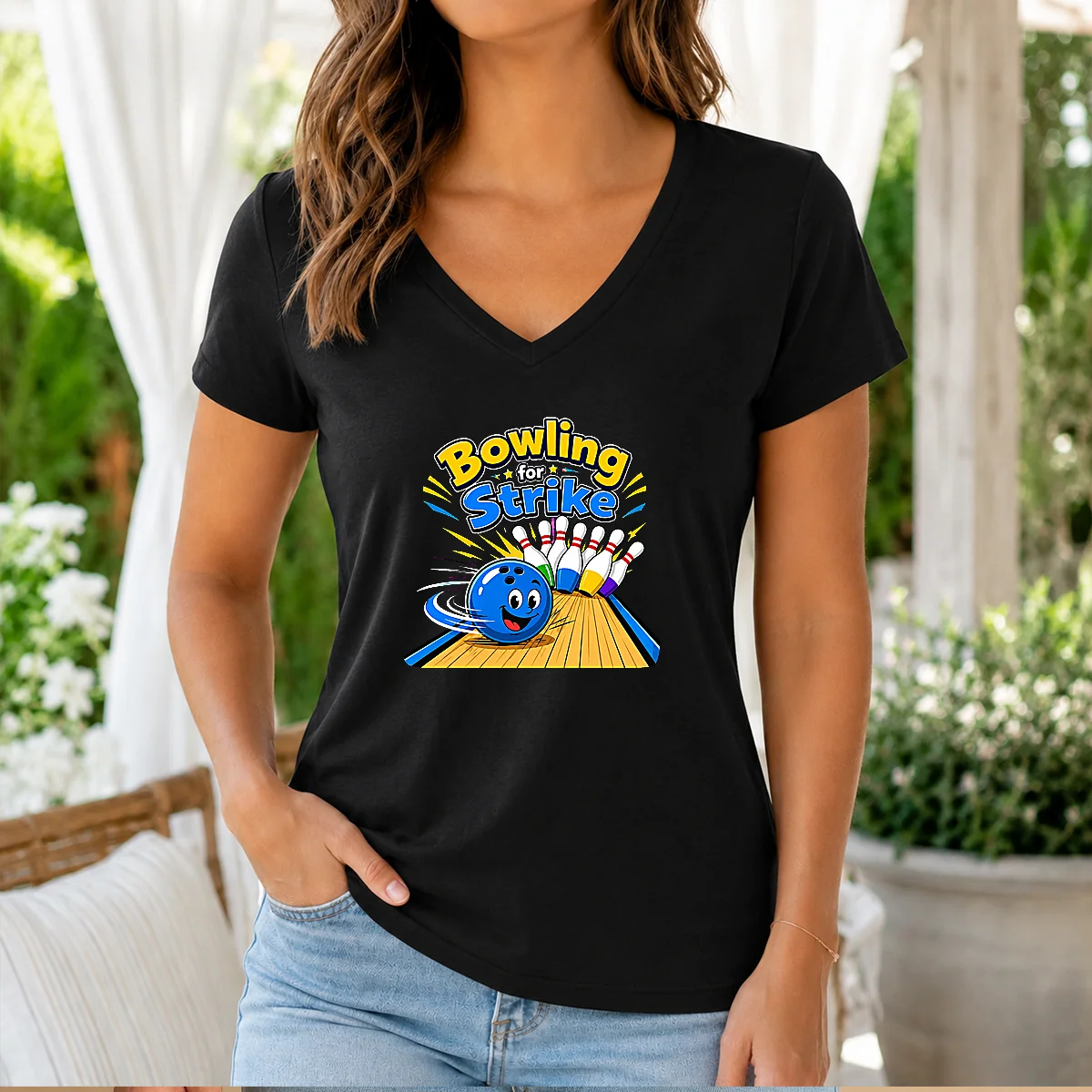 Premium Bowling For Strike Fun Vector V-Neck Shirt Premium Bowling For Strike Fun Vector V-Neck Shirt