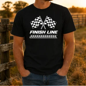 Premium Crossed Checkered Racing Flags Crossing Above Bold Finish Line Banner