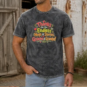 Premium Grandparents Day Thanks Doodle Family Love printed on a soft washed t shirt in neutral tones