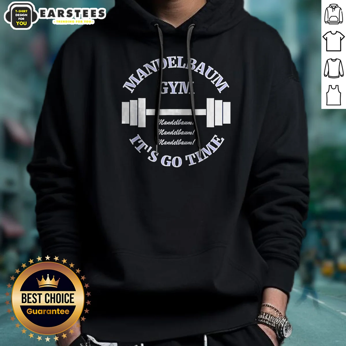 Premium Mandelbaum Gym Seinfeld It Is Go Time Mandelbaum Mandelbaum Mandelbaum Hoodie in black with front pouch pocket and adjustable drawstring hood