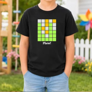 Premium Minesweeper Phew Grid Kids T Shirt featuring a colorful grid design on a comfortable short-sleeve cotton tee