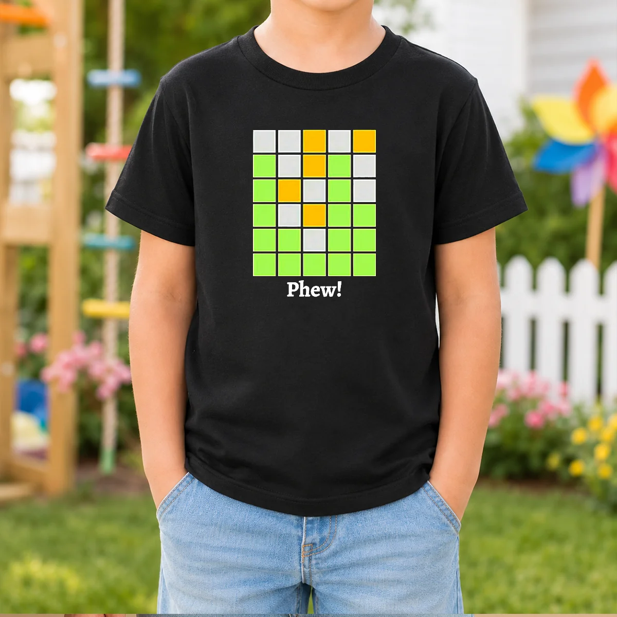 Premium Minesweeper Phew Grid Kids T Shirt featuring a colorful grid design on a comfortable short-sleeve cotton tee