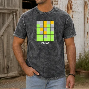Premium Minesweeper Phew Grid design printed on a soft washed t shirt in light grey