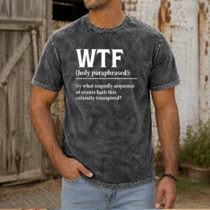 Premium WTF Holy Paraphrased Washed T Shirt in soft cotton with vintage wash finish