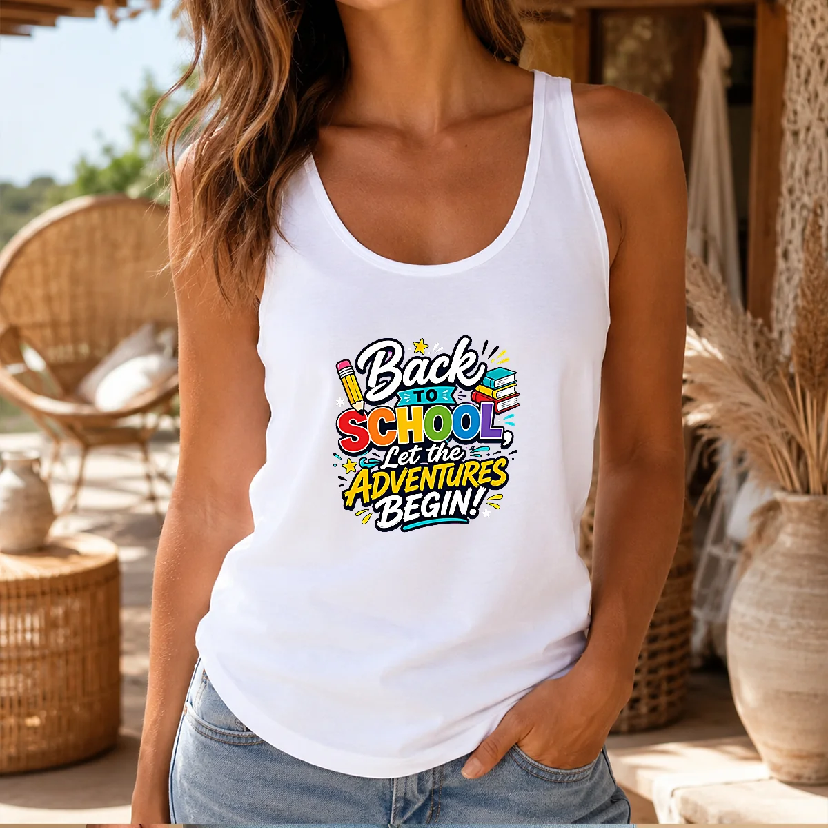 Pretty Back To School Adventures Typography Tank Top