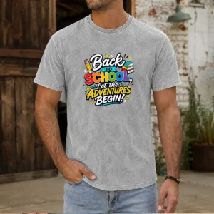 Pretty Back To School Adventures Typography on a soft washed t shirt in neutral tones