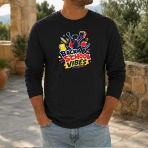 Pretty Back To School Vibes Excited Student Silhouette Long Sleeve Shirt