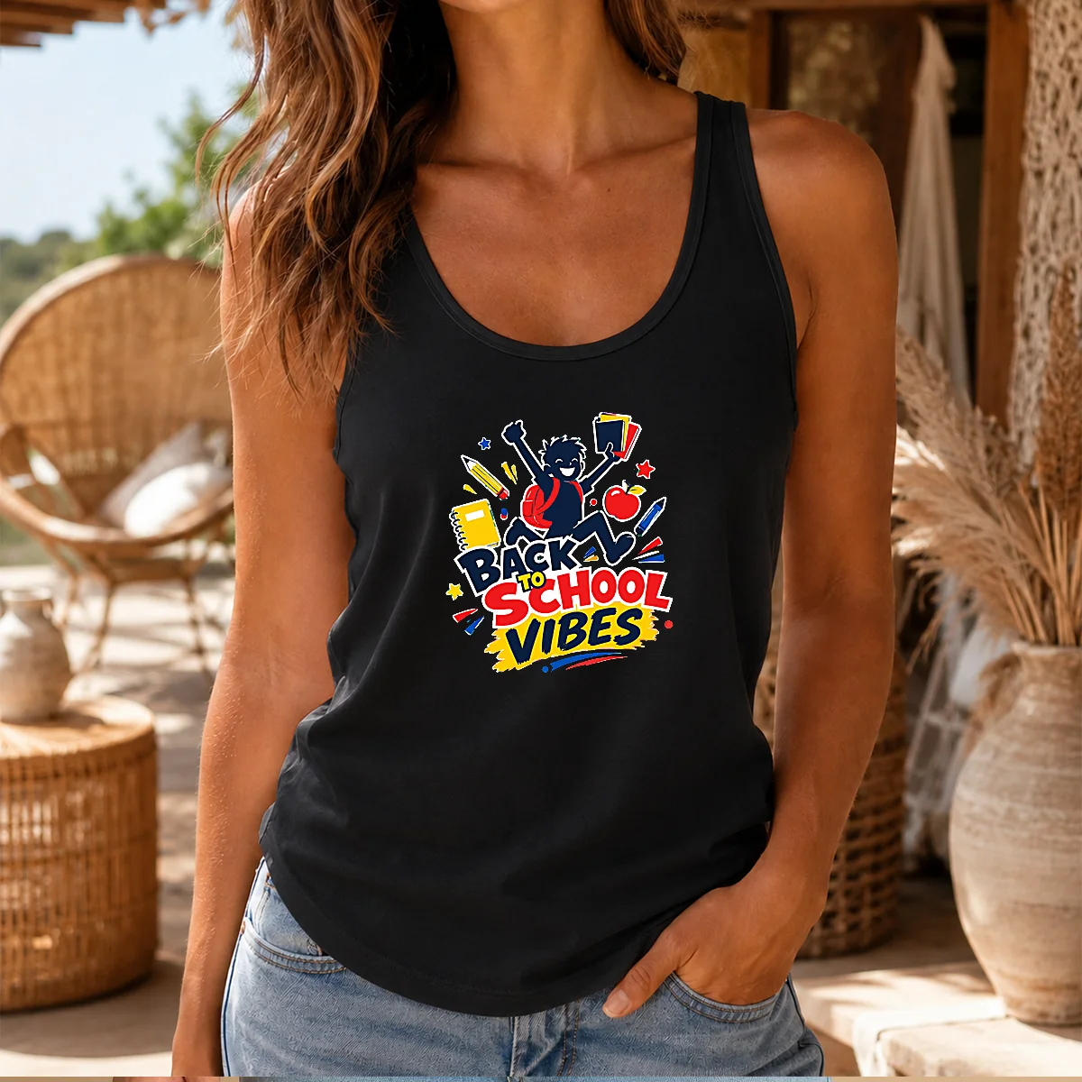Pretty Back To School Vibes Excited Student Silhouette Tank Top