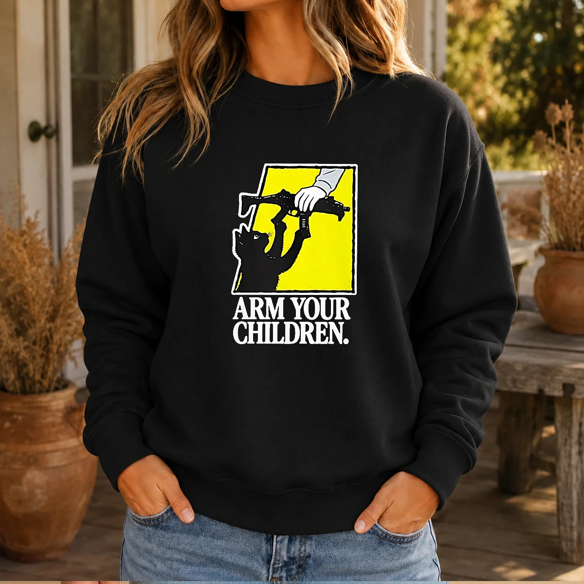 Pretty Black Cat With Gun Satire Arm Your Children Sweater