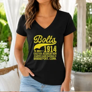 Pretty Bridgeport Bolts Connecticut Vintage Baseball Team V Neck Shirt in soft fabric with classic baseball design